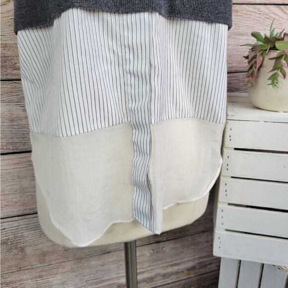 10 Crosby Derek Lam Women's Striped Knit Layered Blouse Grey/White Size 4 - Picture 6 of 9